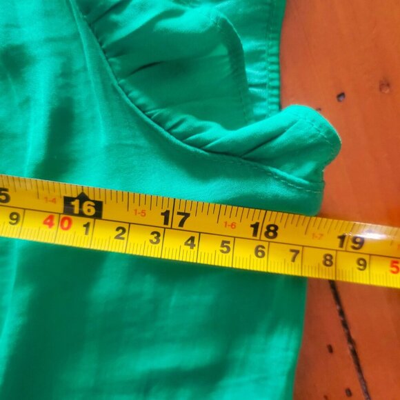 Rachel Zoe Emerald Green Ruffled Cap Sleeves, V-Neck & Shoulder Rouching - Sz XS - Picture 8 of 9